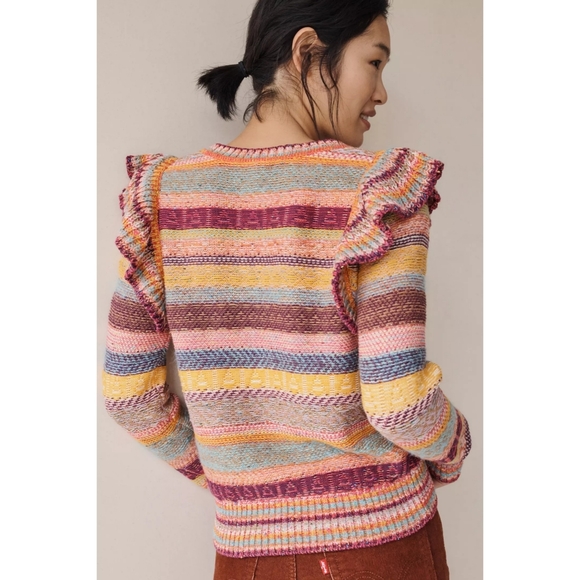 Anthropologie Pilcro Ruffle Multicolor Lalala Sweater Size Small - Picture 3 of 12